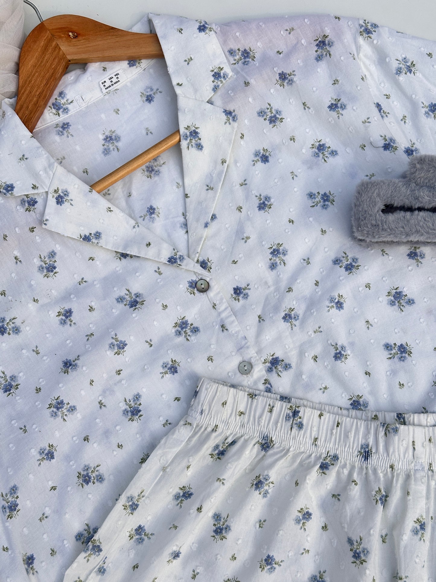 White Floral Cotton Nightwear