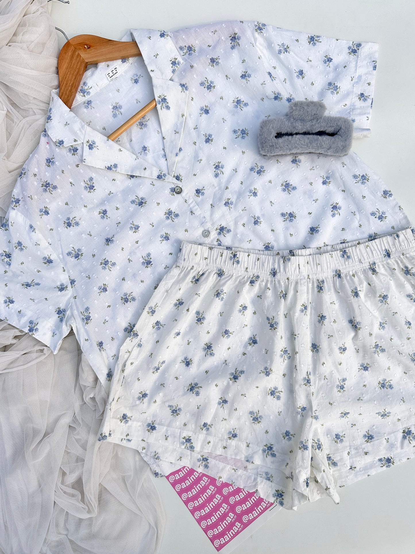 White Floral Cotton Nightwear