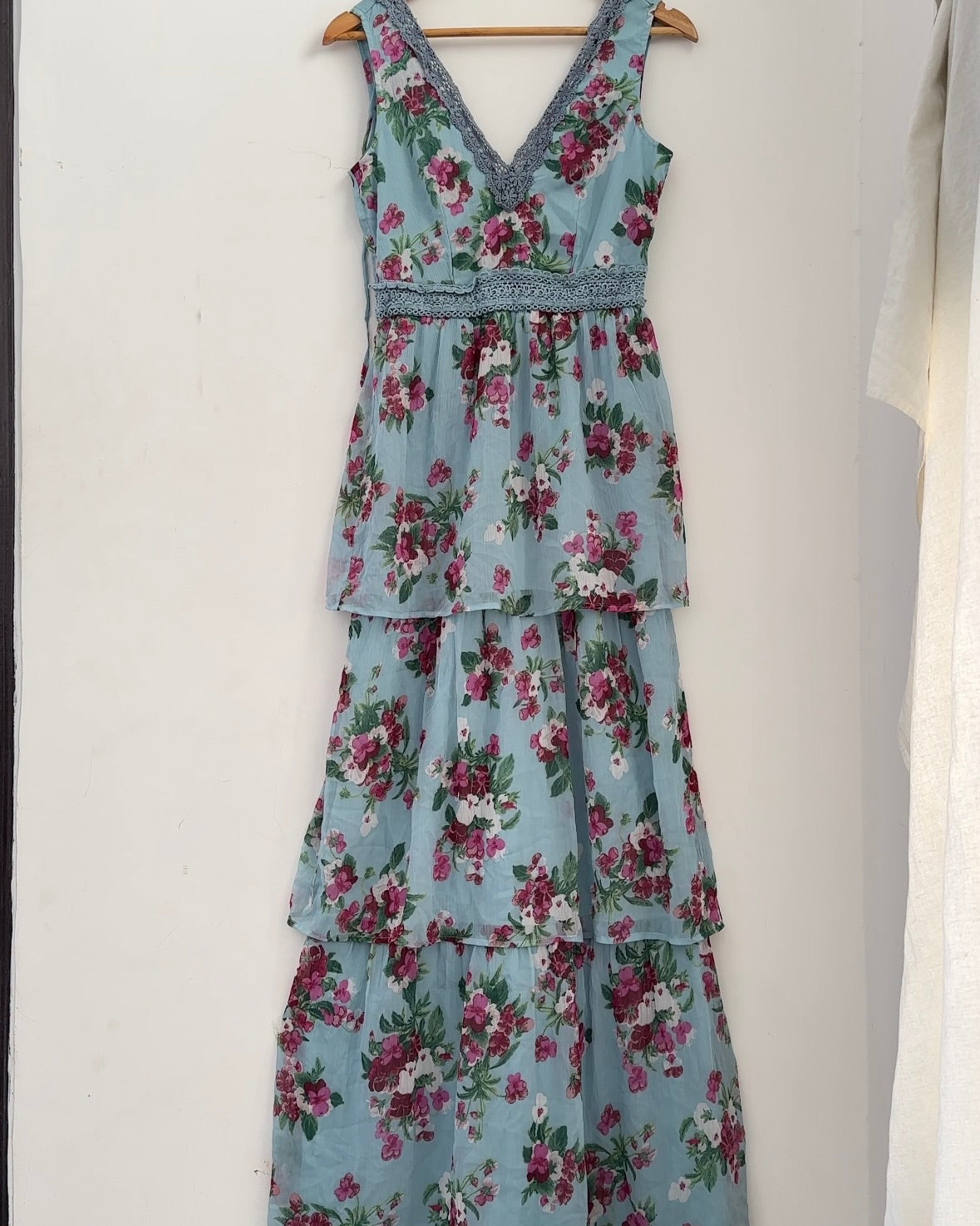 Blue Floral Floor Length Dress