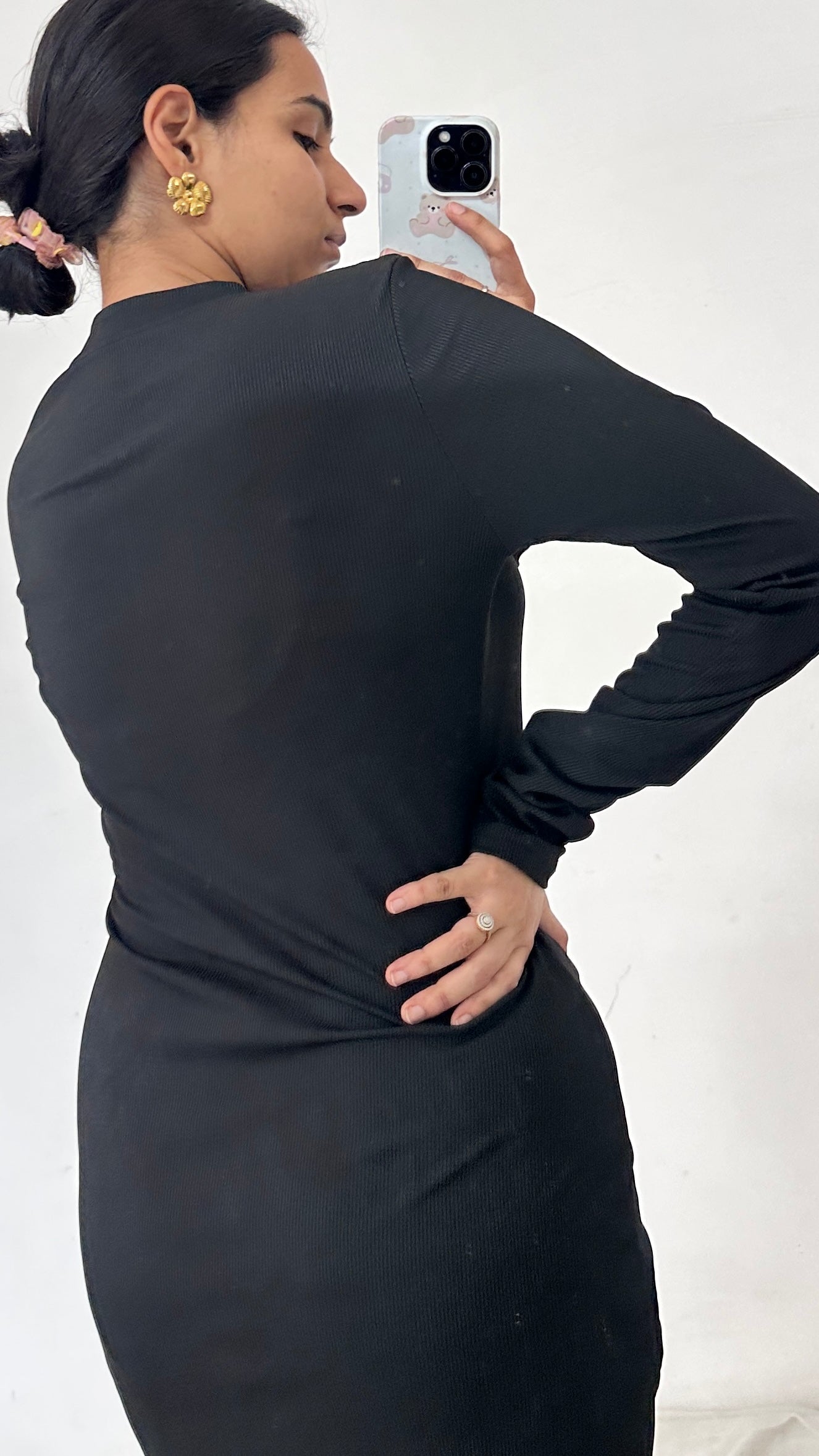 Black Ribbed Zipper Dress