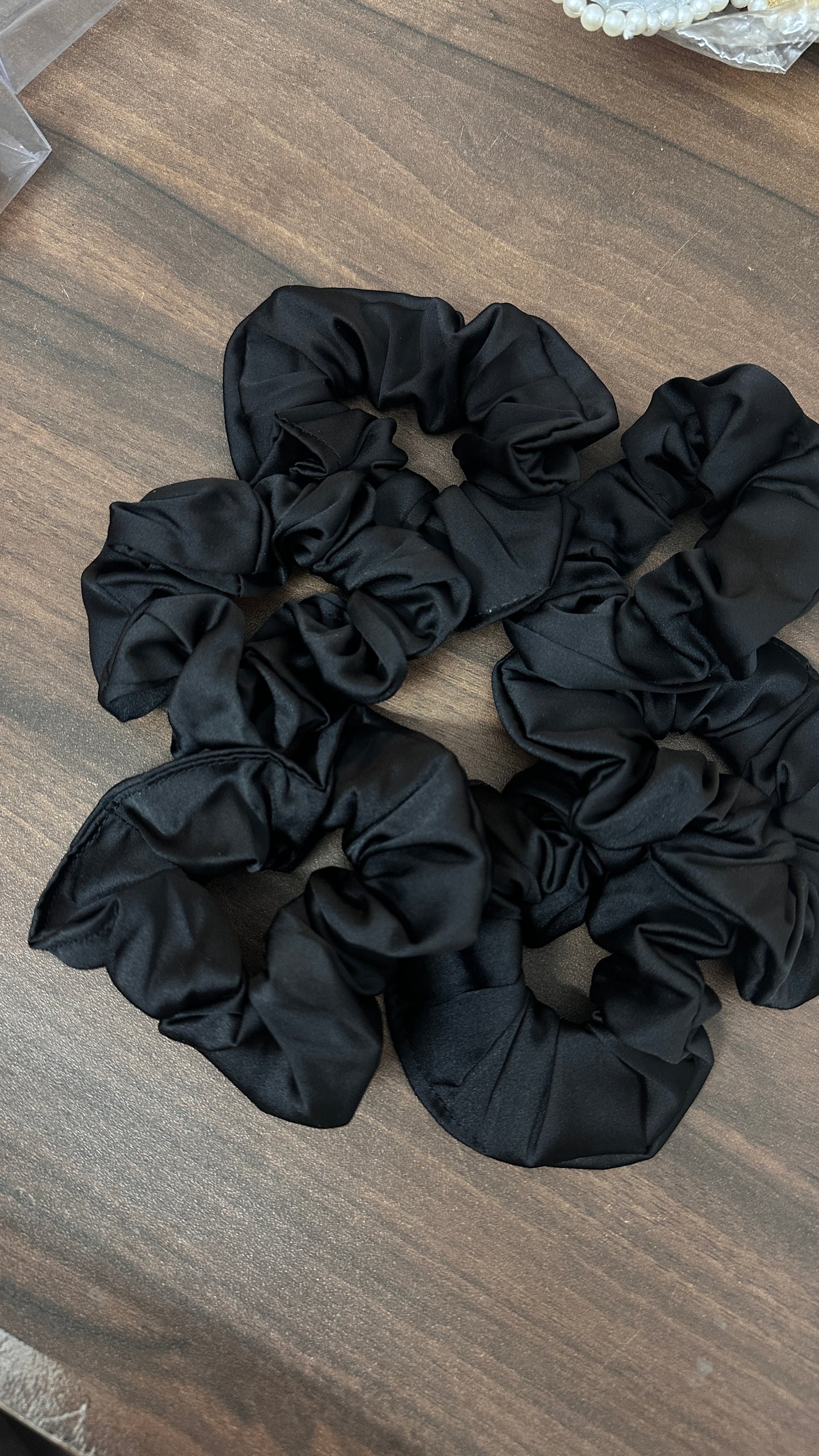 Satin Black Scrunchies- Pack of 5