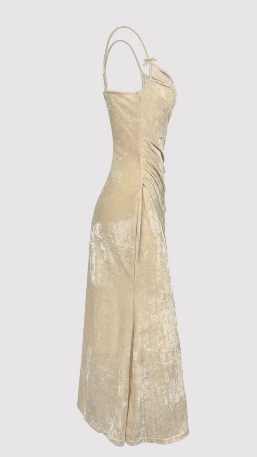 Velvet Beige Bow Dress