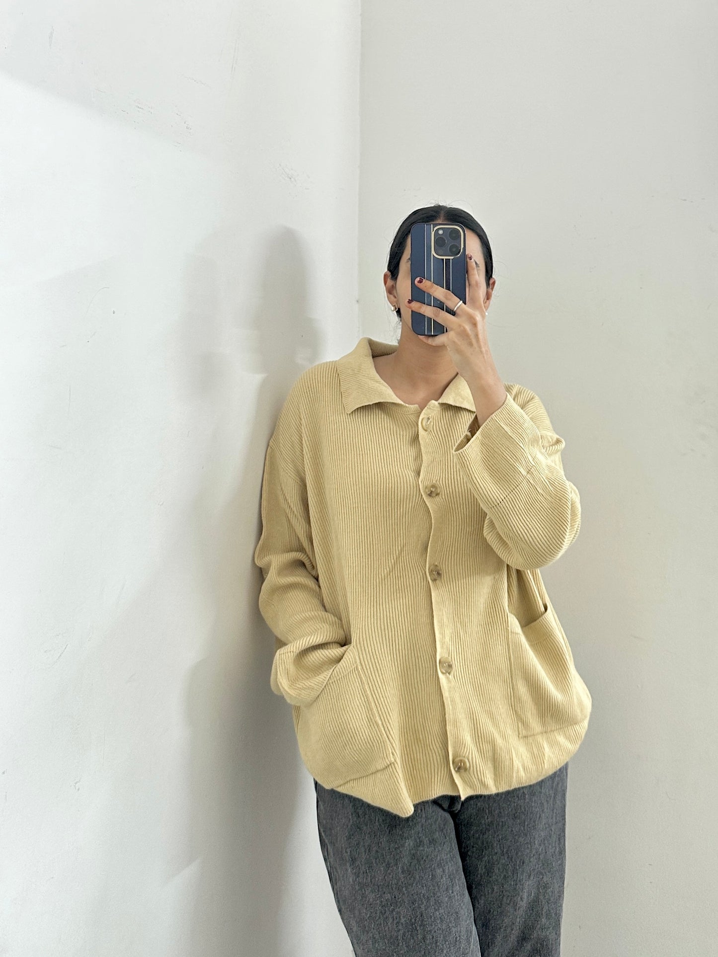 Beige yellow buttoned knit