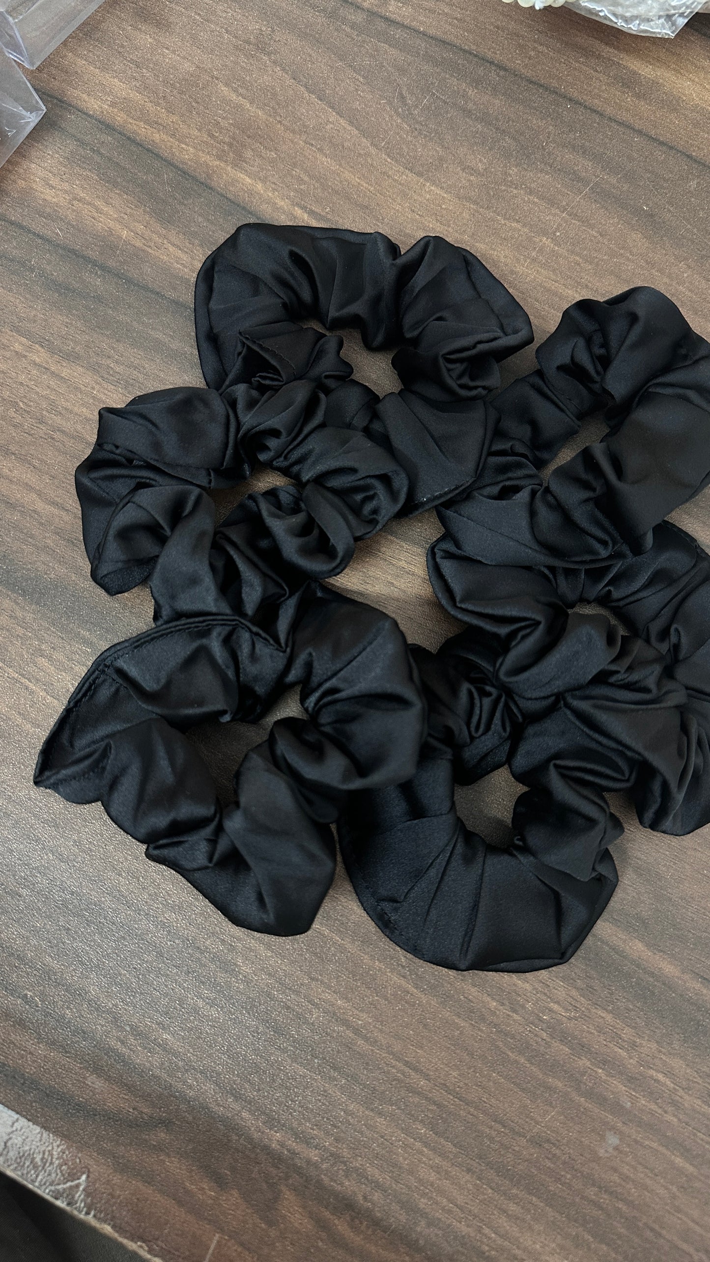 Satin Black Scrunchies- Pack of 5