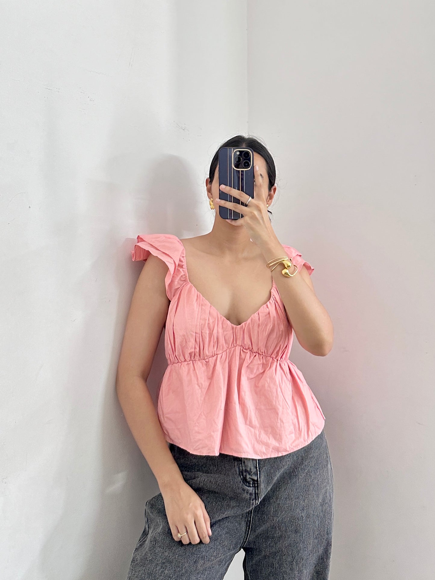 Pink sweetheart neck top