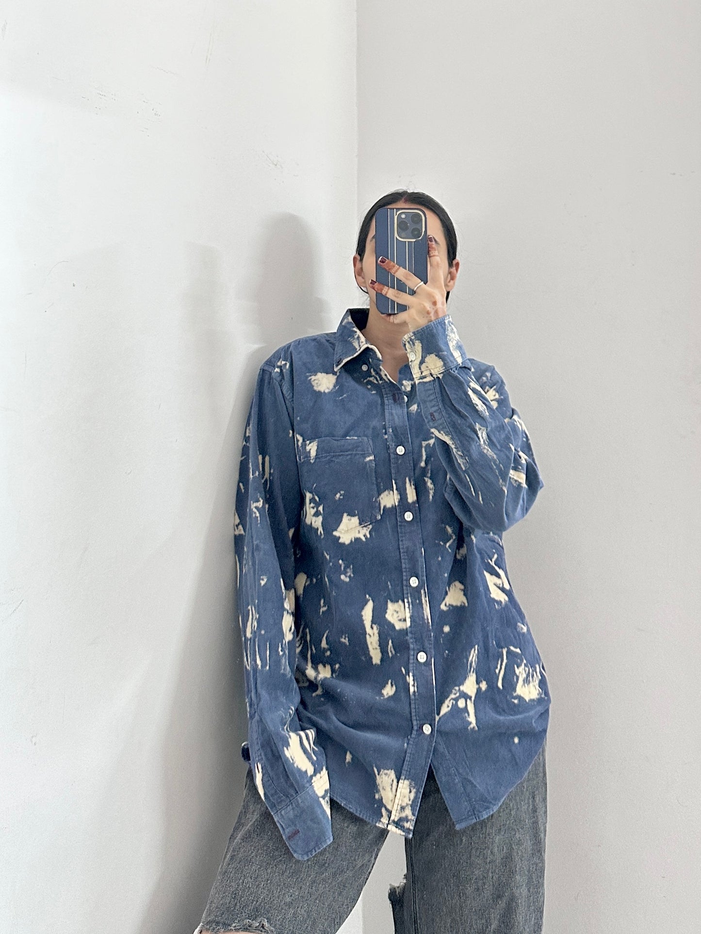 Blue acid wash corduroy