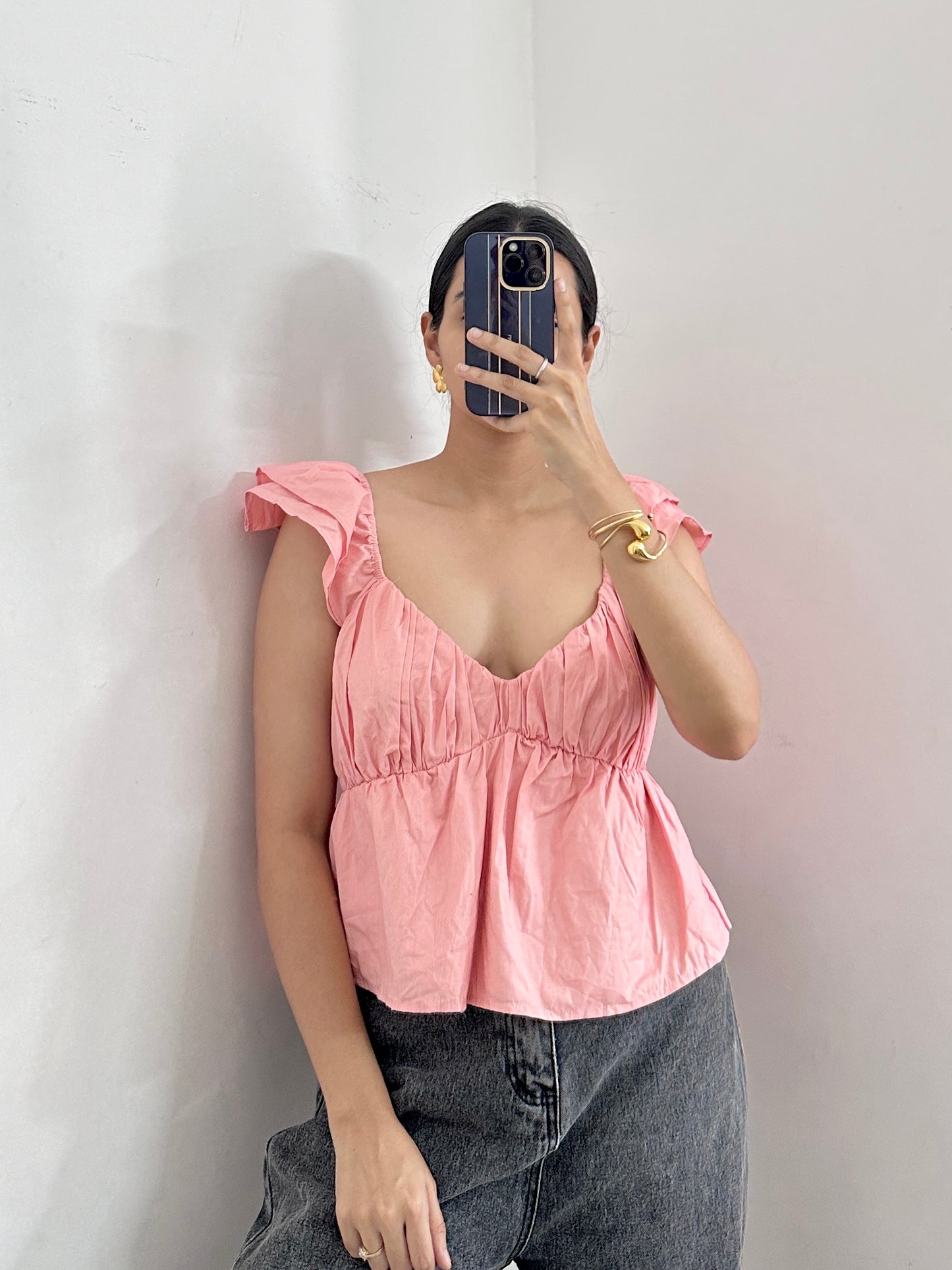 Pink sweetheart neck top