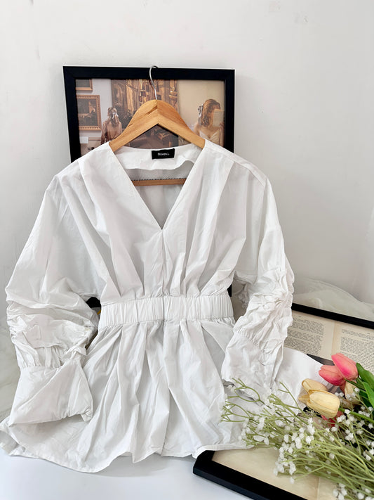 White cinched waist top