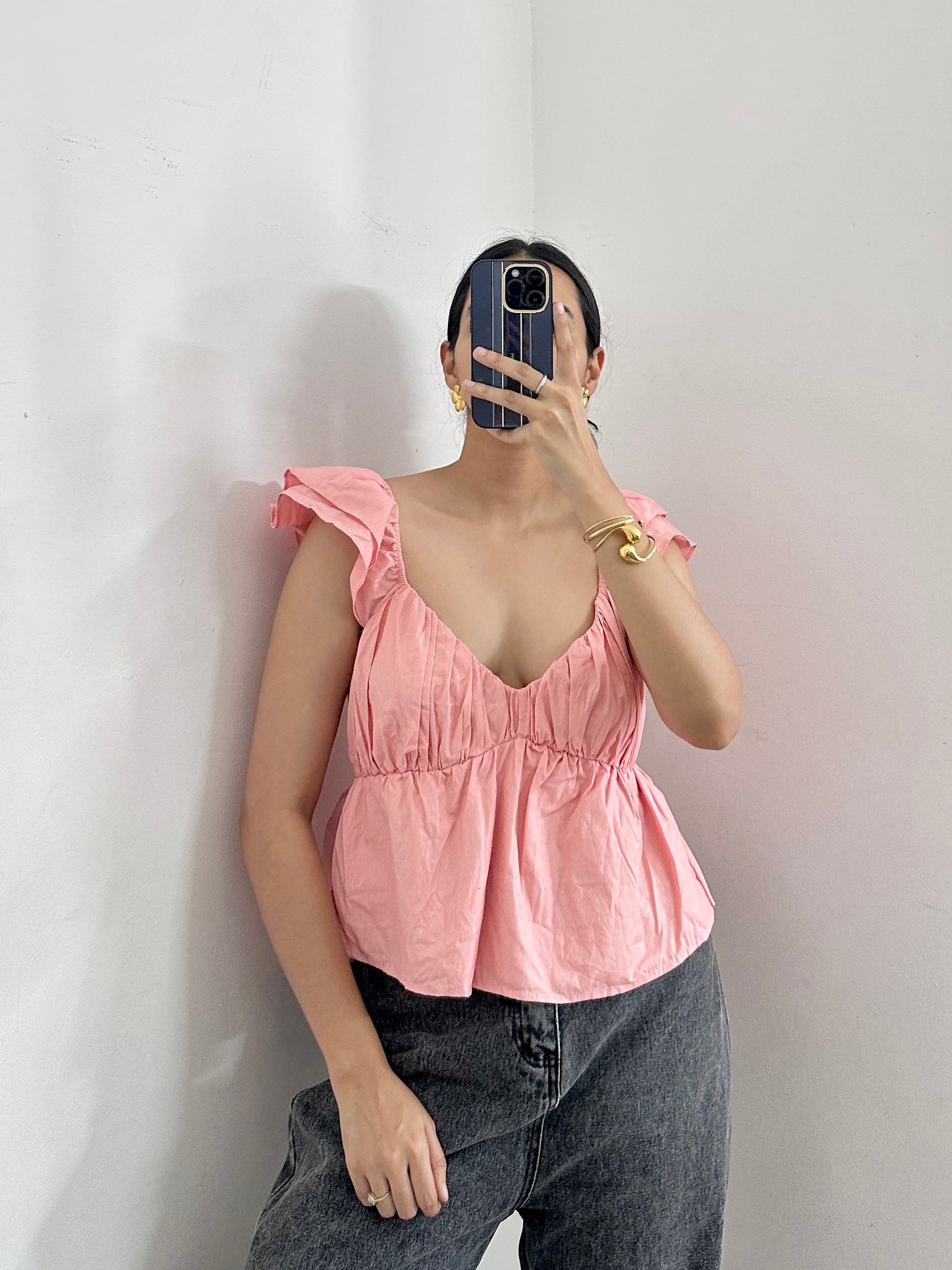Pink sweetheart neck top